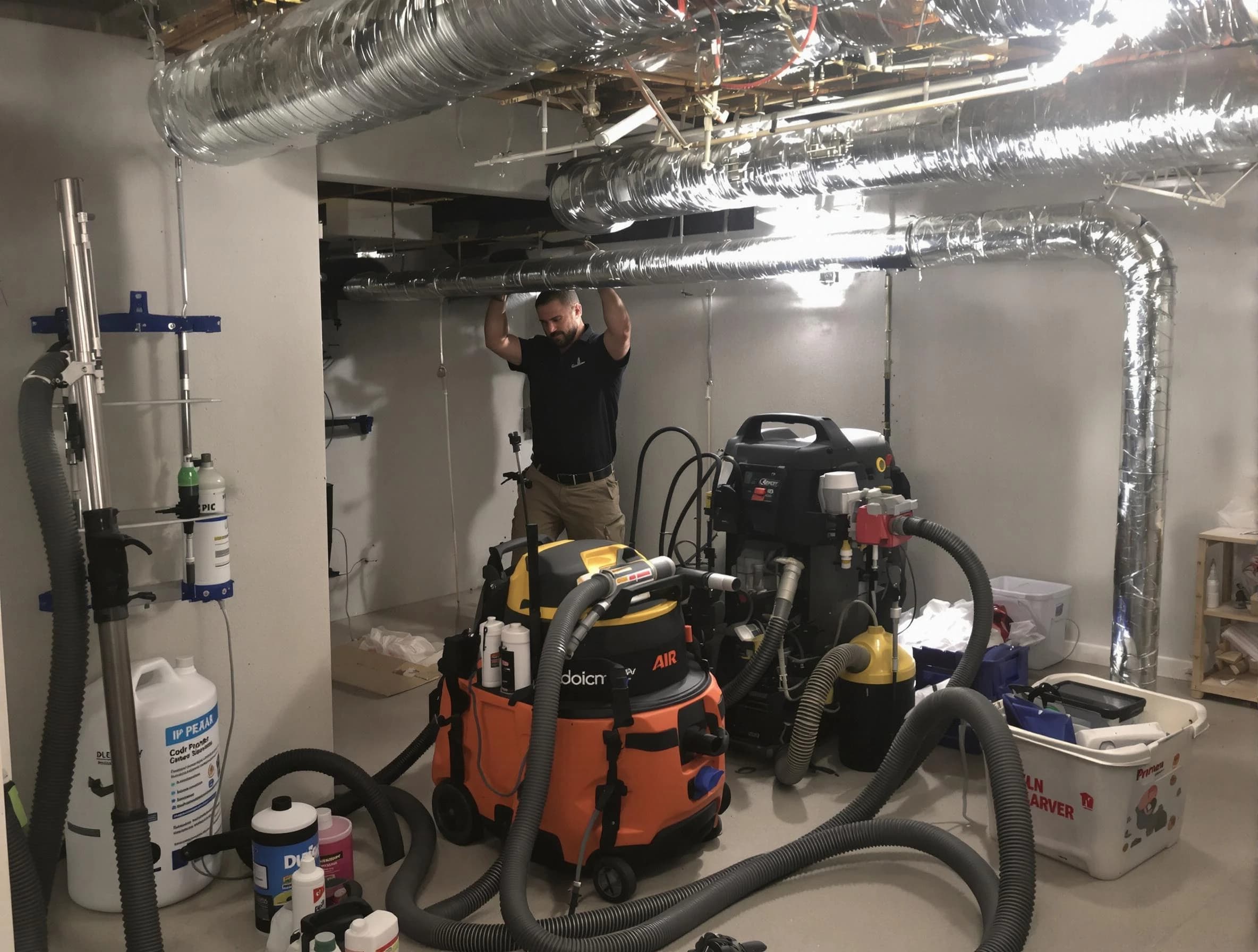 Hanceville Air Duct Cleaning specialist performing professional mold removal from air ducts using safety equipment in Hanceville
