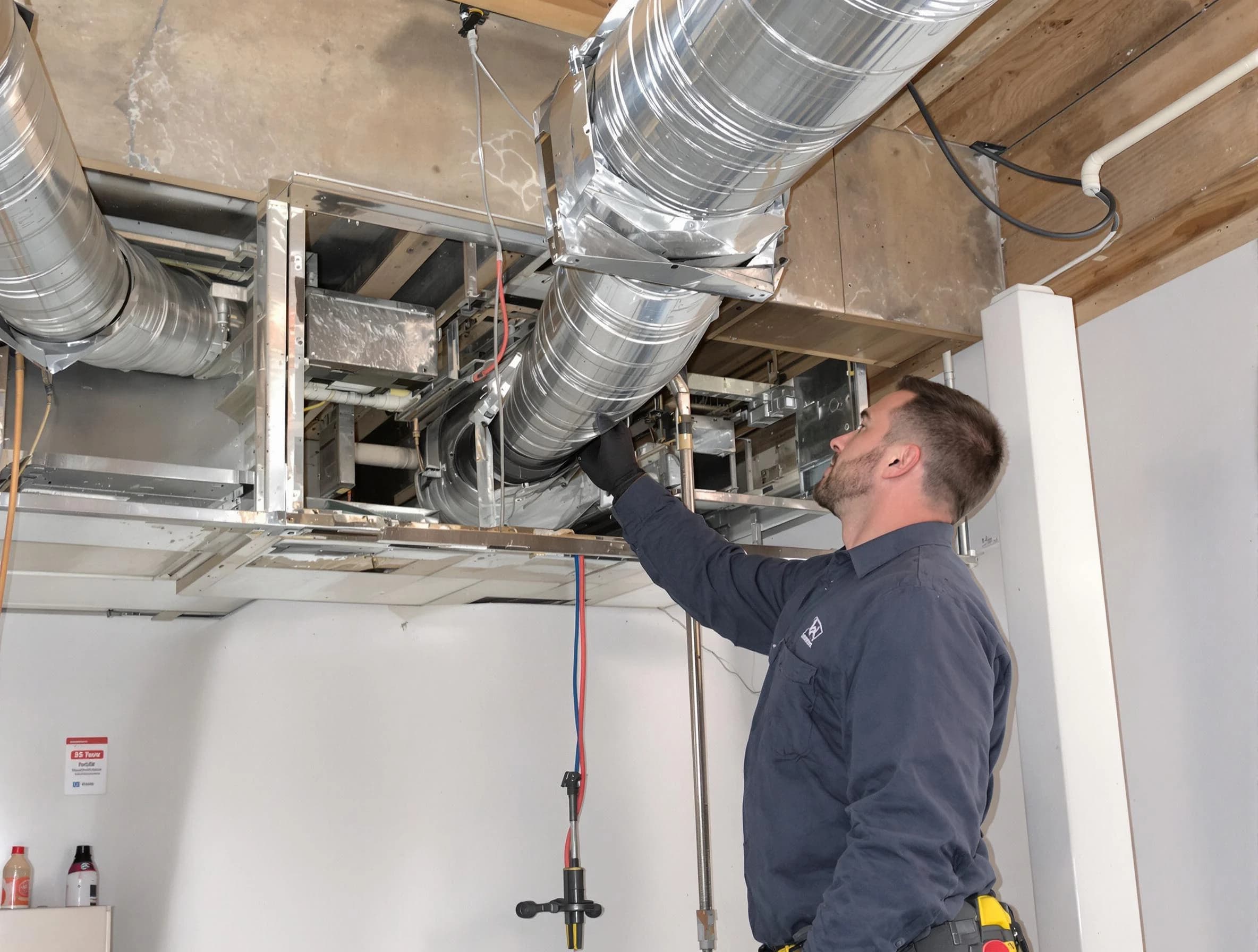 Hanceville Air Duct Cleaning technician performing professional air duct repair using specialized tools in Hanceville