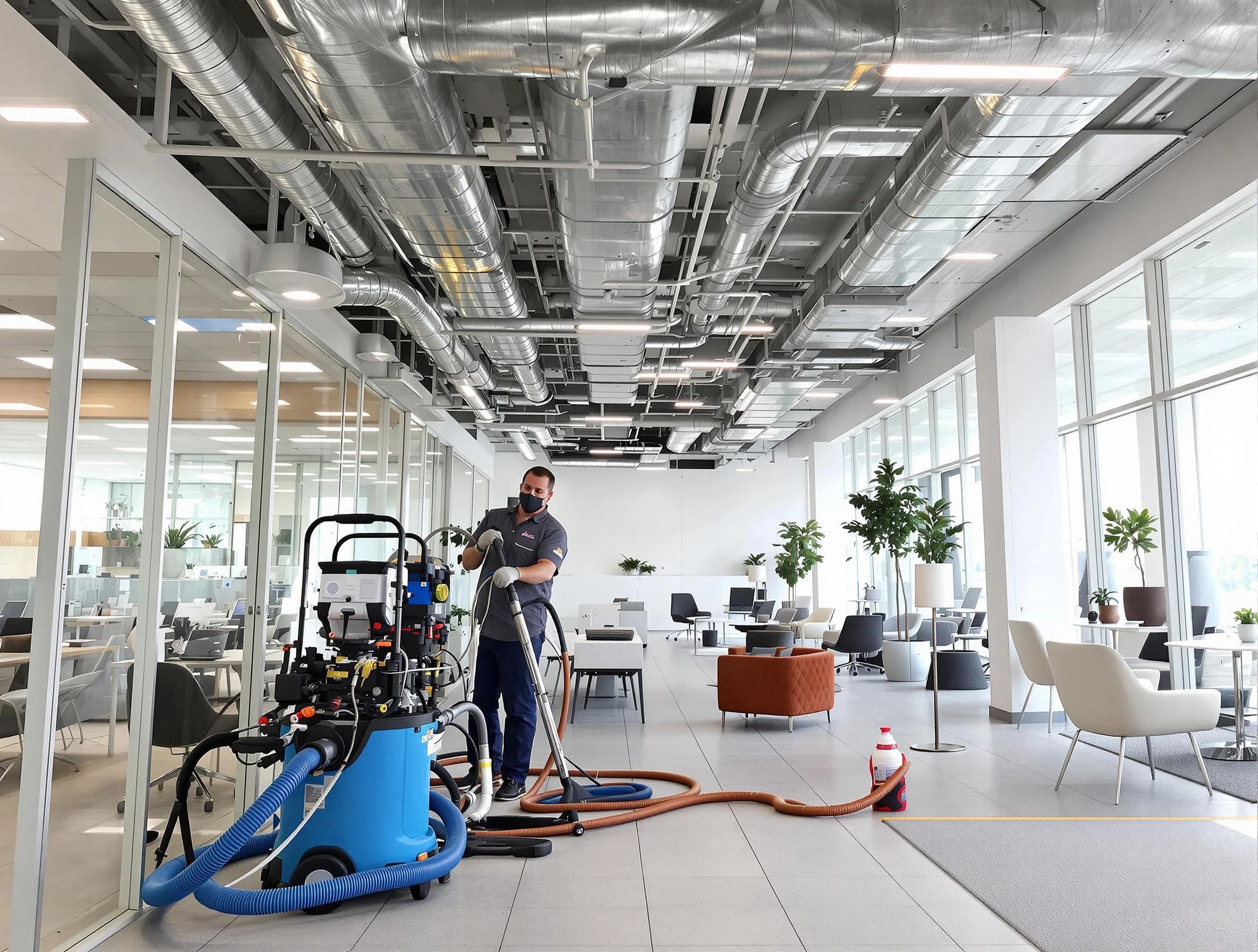 Hanceville Air Duct Cleaning team conducting comprehensive commercial duct cleaning at a business location in Hanceville