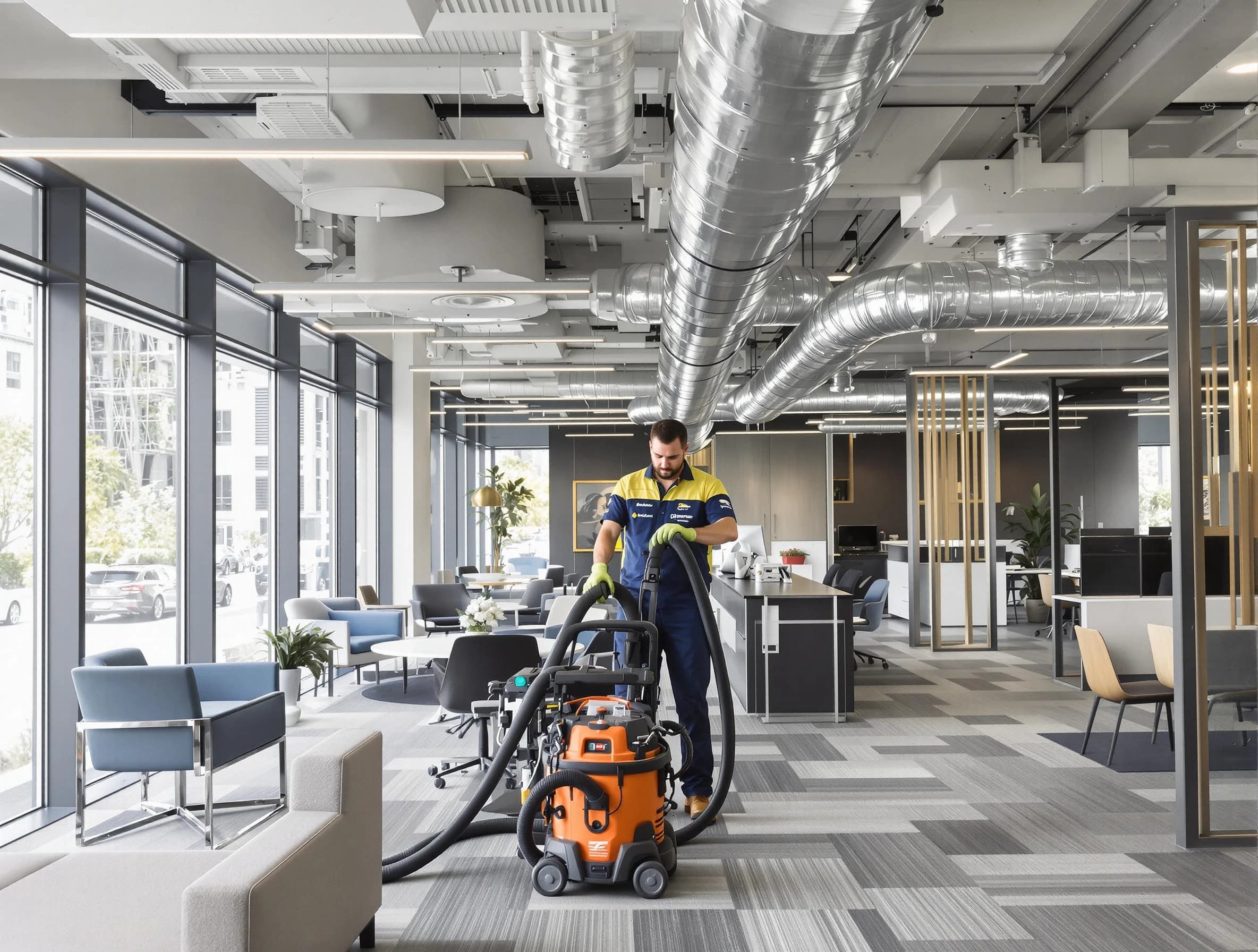Hanceville Air Duct Cleaning team performing thorough commercial duct cleaning at a Hanceville business center